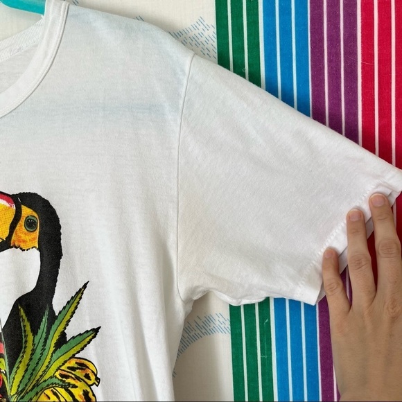 VINTAGE 70s Ipanema beach brasil tourist travel tee tshirt medium fruit toucan - Picture 5 of 8